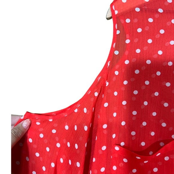 Bongo women size 3X Red and white polka dot cold shoulder long sleeve blouse - Picture 3 of 6